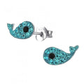 925 Sterling Silver Blue Crystal Whale Stud Earrings 10x5mm & Gift Box #3