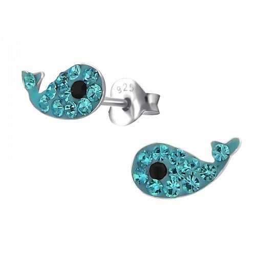 925 Sterling Silver Blue Crystal Whale Stud Earrings 10x5mm & Gift Box #3