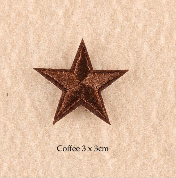 10 x Star Iron On Patch Sew On Star 3cmx3cm Applique Patches - 33 Colours - Coffee