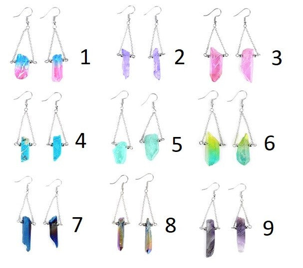 Quartz Crystal Druzy Drop Earrings Chakra Energy Spiritual Boho & Gift Bag