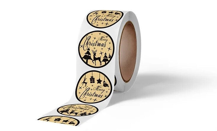 Merry Christmas Happy Xmas Brown & Black Labels Stickers Gift Sticker 2.5cm