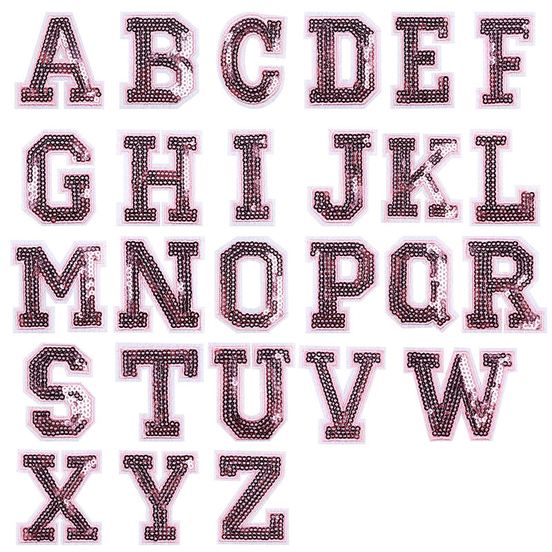 Pink Sequins Varsity Letter Patch Iron or Sew on Alphabet Customise Clothing 5cm