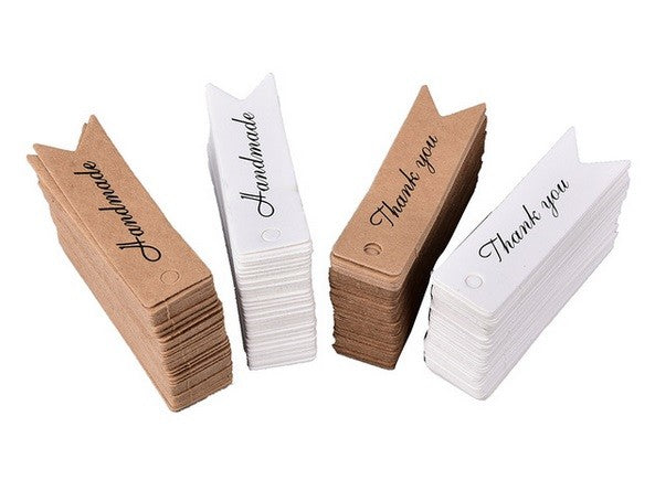 Long Craft Paper Tags 'HANDMADE' & 'THANK YOU' Hand Made Gift Tag 7x2cm