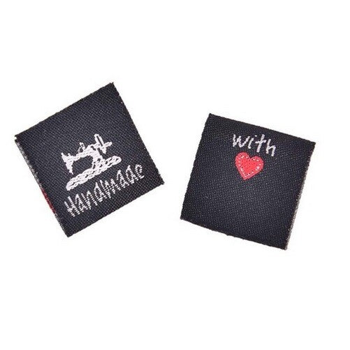 Black Fabric Labels Tag Handmade With Love Sew On Garment Cotton Clothing Label - Sewing Machine Square