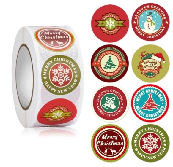 Christmas Stickers Labels Seals Gift Craft Xmas Card Making Festive Label 25mm - Design 1