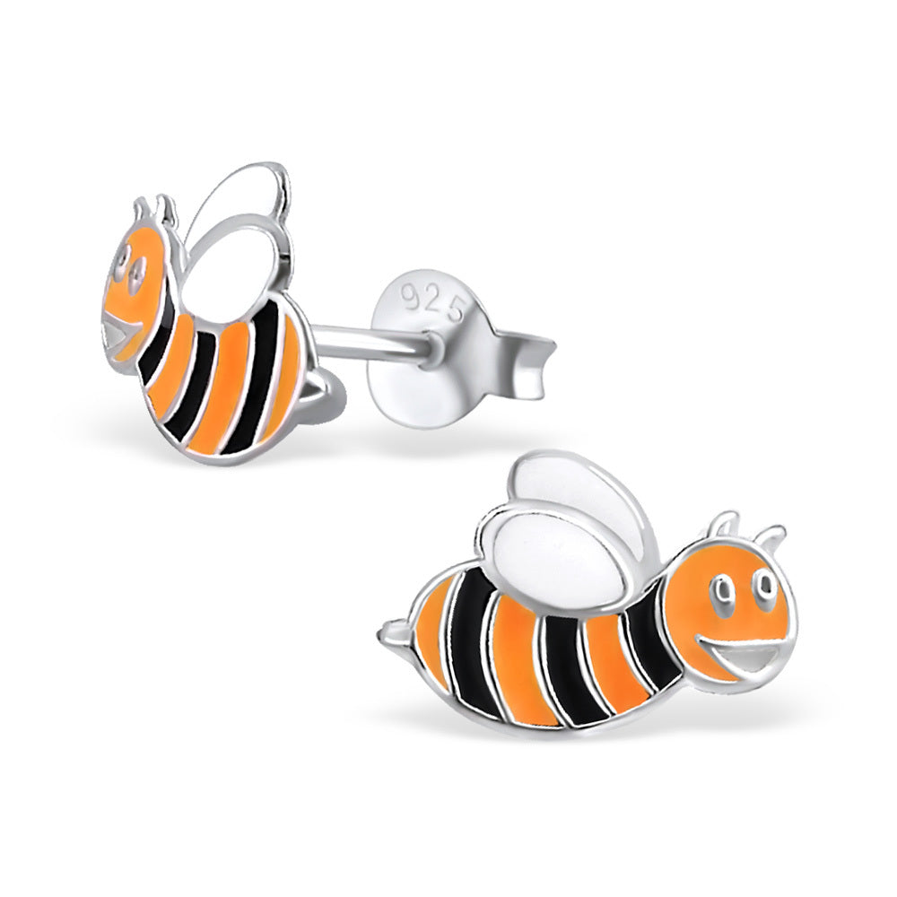 925 Sterling Bee Nature Cute Stud Earrings Hive Queen Bee & Gift Box