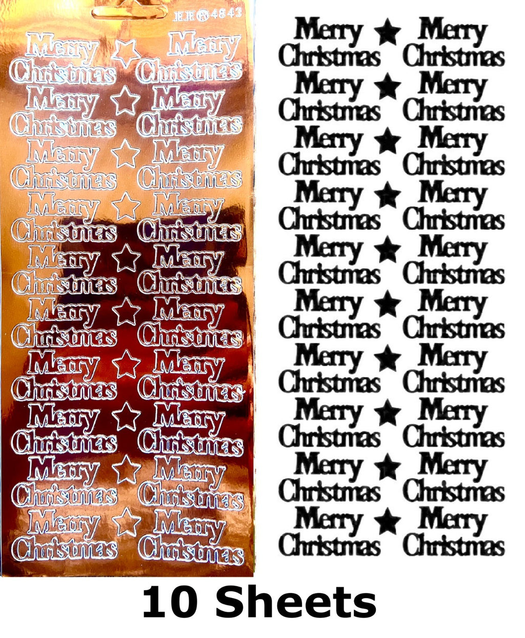 10 Sheets - Copper Mirror Shine Merry Christmas Peel Off Stickers Card Making