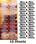 10 Sheets - Copper Mirror Shine Merry Christmas Peel Off Stickers Card Making