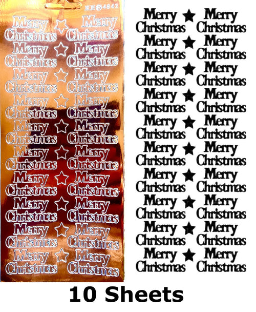 10 Sheets - Copper Mirror Shine Merry Christmas Peel Off Stickers Card Making