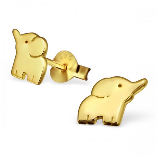 925 Sterling Silver & Gold Elephant Animal Stud Earrings & Gift Box #13