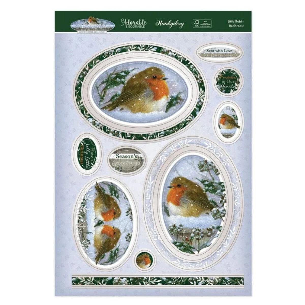 Hunkydory Christmas A4 Card Die Cut Topper Sheet Luxury Toppers for Craft Cards - Little Robin Redbreast