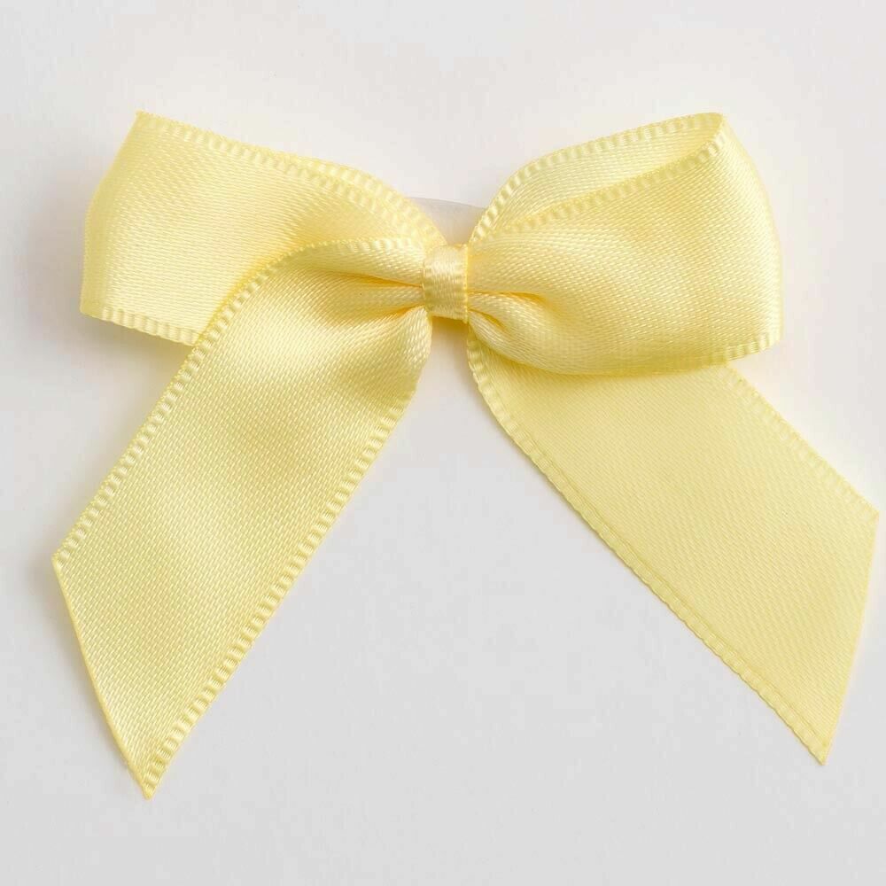 Self Adhesive 5cm Bow Satin Bows Sticky Pre-Tied 16mm Ribbon Craft Wedding - Lemon