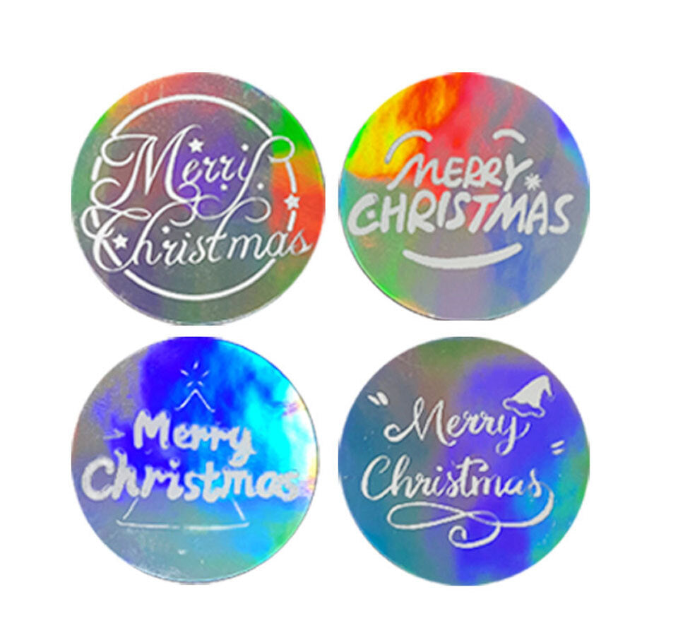 Merry Christmas Xmas Hologram Labels Stickers Gift Craft Sticker 25mm