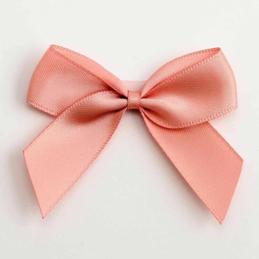 Self Adhesive 5cm Bow Satin Bows Sticky Pre-Tied 16mm Ribbon Craft Wedding - Rose Gold