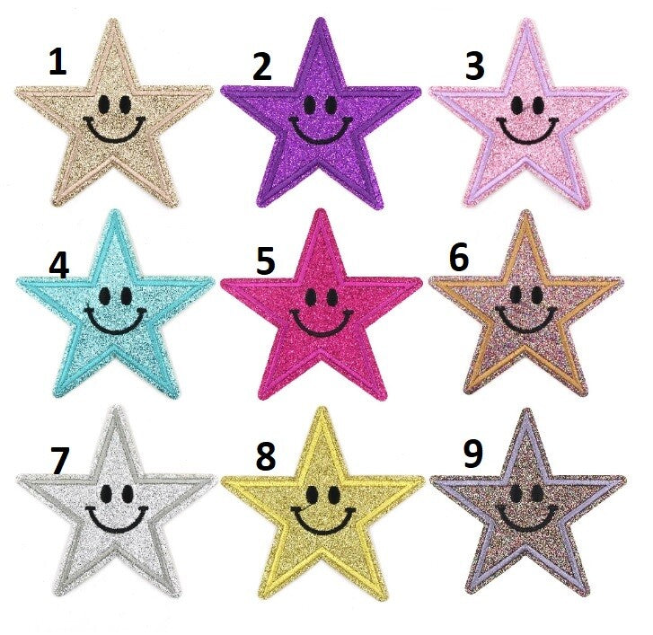 Glitter Star Patch Iron on Sew on Happy Stars 9cm - 6