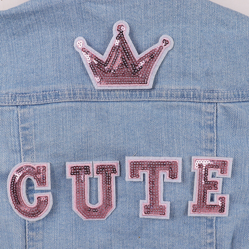 Pink Sequins Varsity Letter Patch Iron or Sew on Alphabet Customise Clothing 5cm