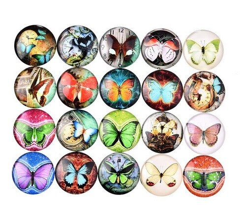Butterfly Round Clear Glass Domed Cabochons Flatback Craft Scrapbook Charm 12mm