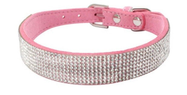 Suede Rhinestone Dog Collar Diamante Puppy Yorkie Teacup Chihuahua & Upwards - Pink