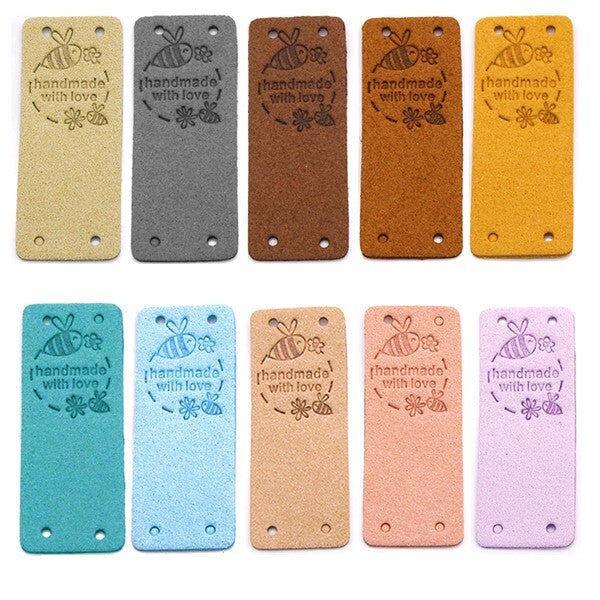 Bee Faux Suede Leather Labels Made with Love Clothing Tag Label Tags 2x5cm