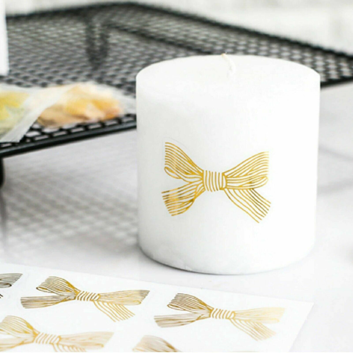 Gold Bow Stickers Seals Wedding Birthday Present Handmade Gift Craft 4.5x3cm