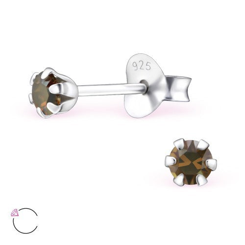 925 Sterling Silver Crystal Studs Earrings Choice of Colours 083 - Bronze Shade