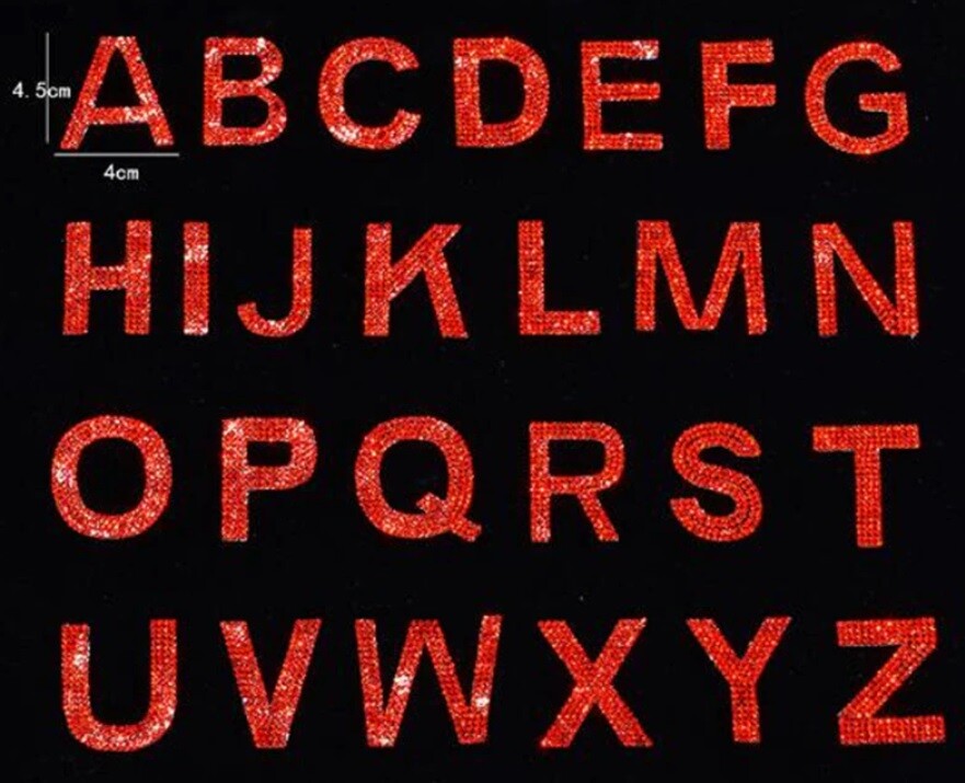 Crystal Sparkle Rhinestone Letter Patch Patches Iron on Alphabet Hotfix Gems - Red