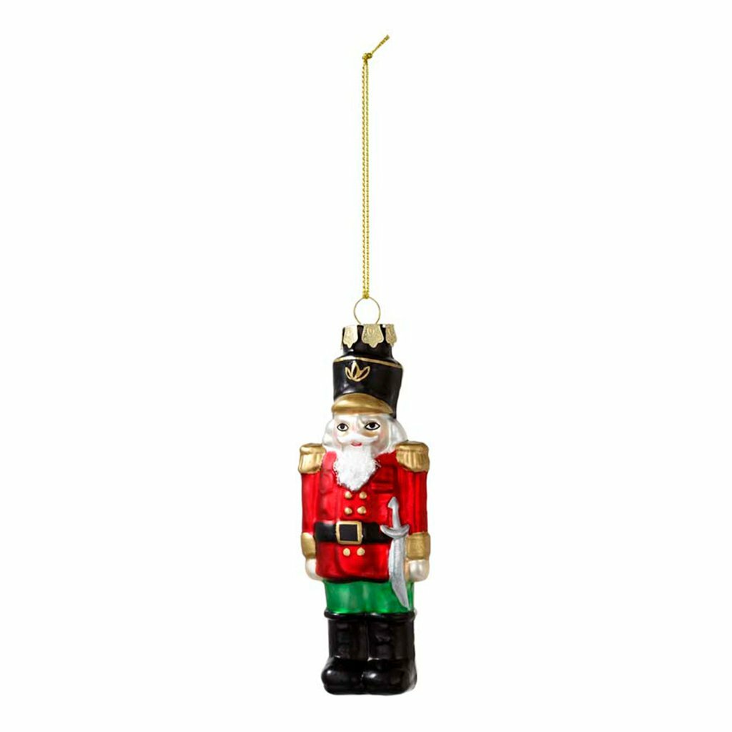 Glass Bauble Nutcracker Chilli Sprout Lucky Cat Christmas Tree Decoration - Red Nutcracker
