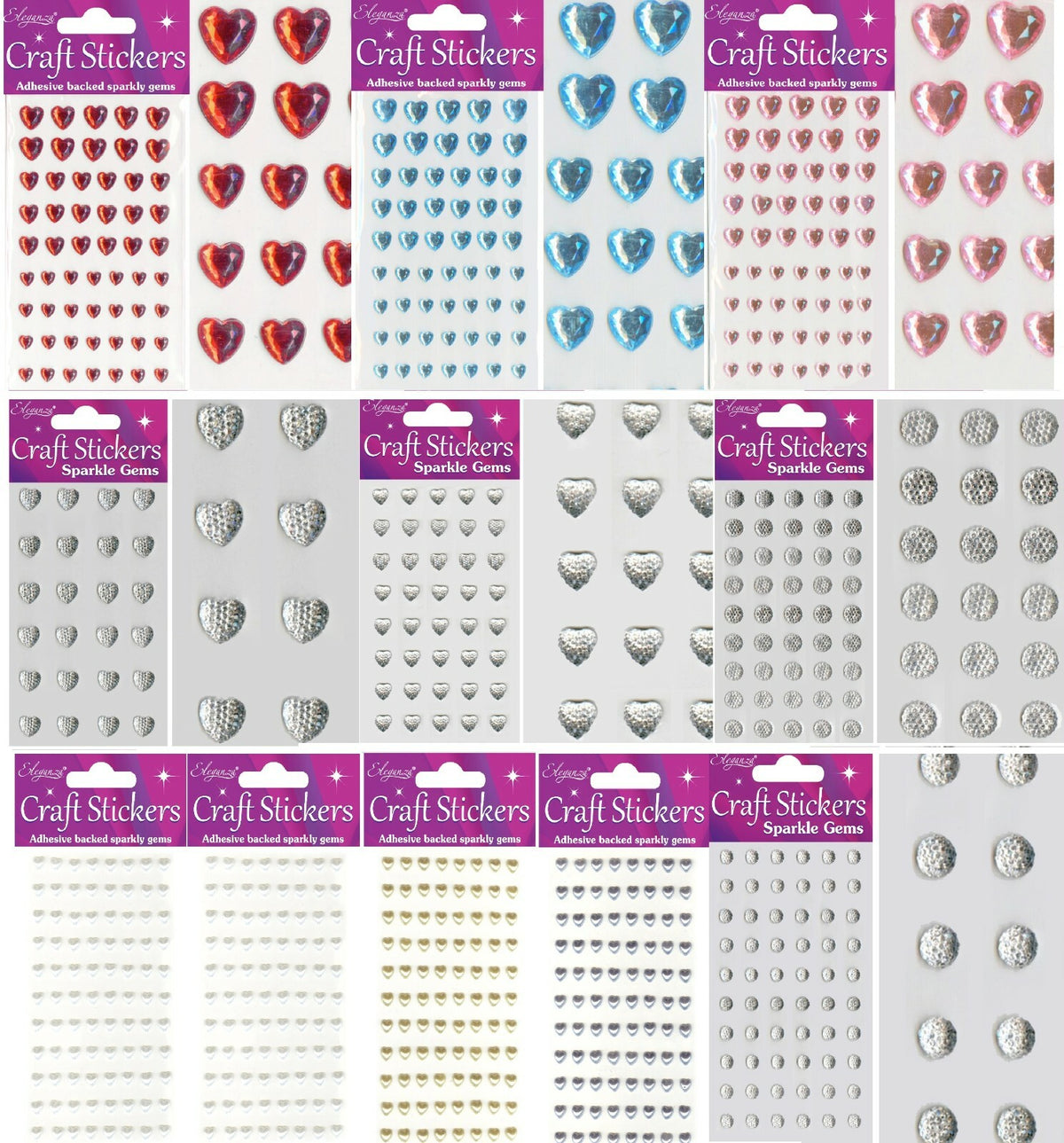 3D Stickers Craft Heart Glitter Gem Craft Embellishments Wedding Self Adhesive