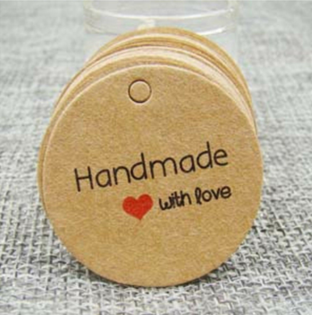 100 x Round Paper Tags Hand Made with Love Craft Gift Food Tag With String