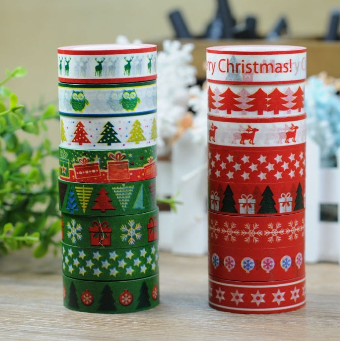 Christmas Decorative Adhesive Washi Tape - Reindeer Present Tree Design 10M
