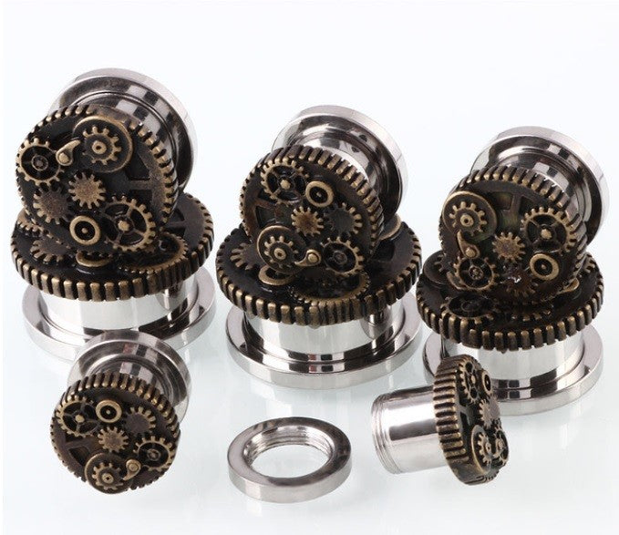 Steampunk Mechanical Gears Ear Plugs Flesh Tunnels Stretcher Expander 8mm-20mm