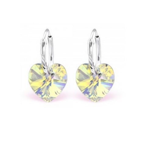 925 Sterling Silver Crystal Hoop Heart Earrings Choice of Colours - AB
