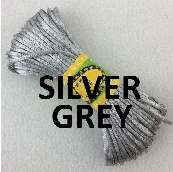 Cord Silky Satin Kumihimo Braiding Rattail Macrame 2mm Thick 5/10/20 Meter - Silver Grey