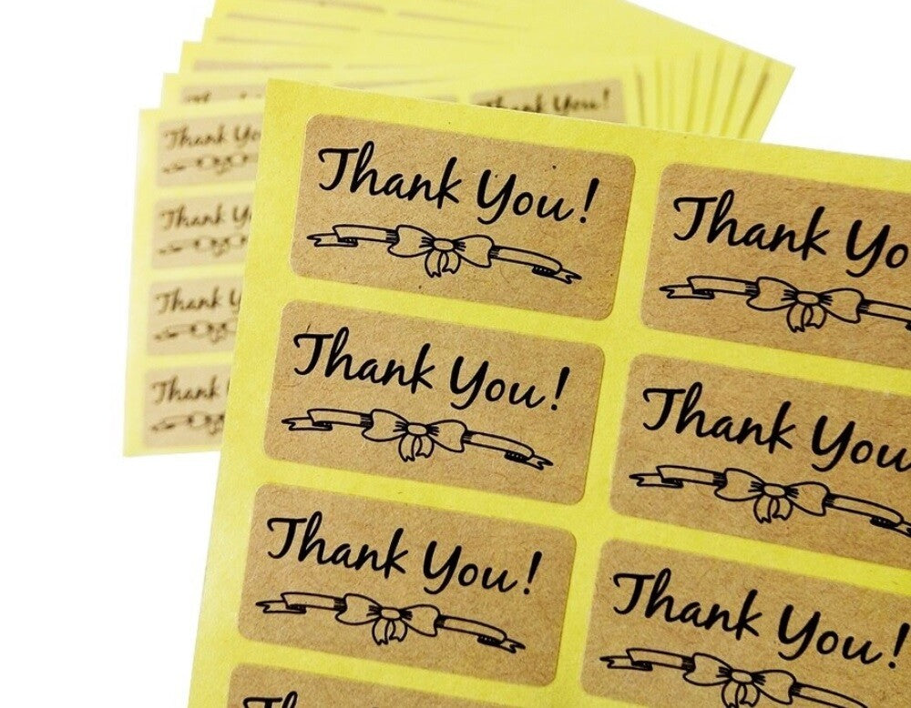 Sticky Labels 'THANK YOU' Bow Ribbon Gift Craft Stickers Label Seals 4x2cm