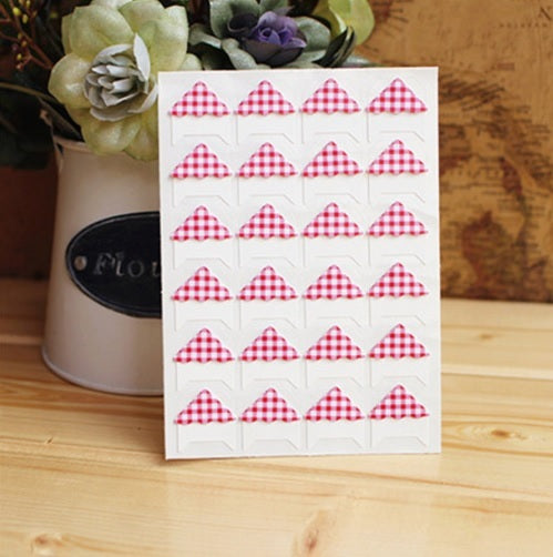 24 Geometric Self Adhesive Photo Album Frame Corner Protector Stickers ScrapBook - Red