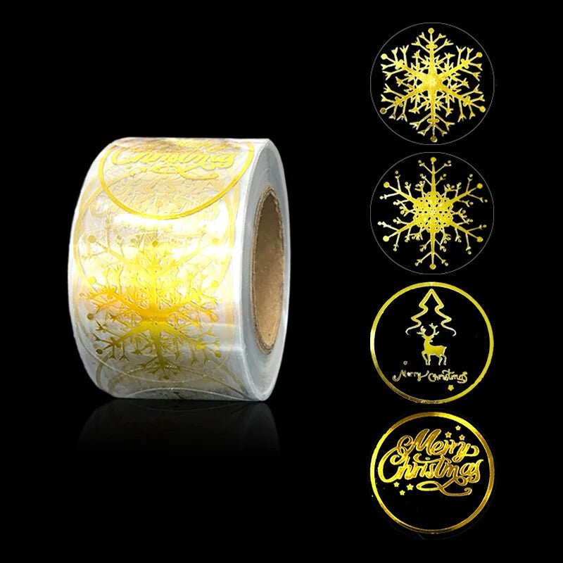 Merry Christmas Happy Xmas Gold Transparent Labels Stickers Gift Sticker 3.8cm