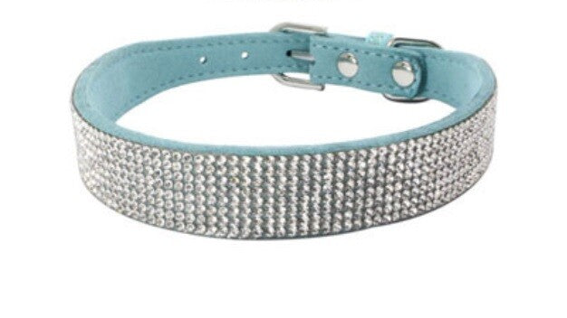 Suede Rhinestone Dog Collar Diamante Puppy Yorkie Teacup Chihuahua & Upwards - Duck Egg