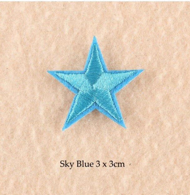 10 x Star Iron On Patch Sew On Star 3cmx3cm Applique Patches - 33 Colours - Sky Blue