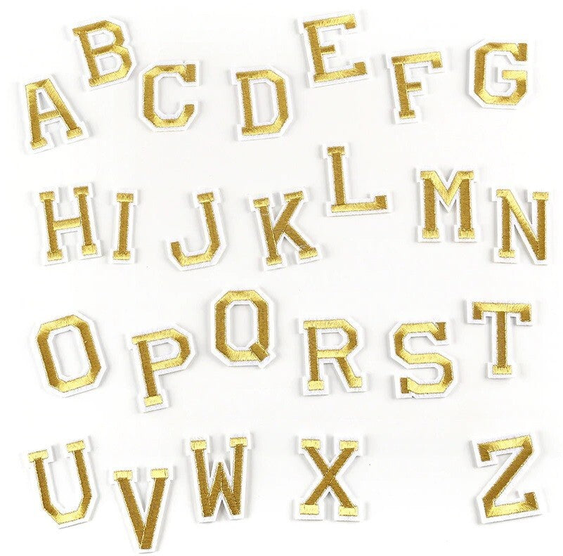 26 x Alphabet English Letters Set Embroidered Patches Iron On Full Set patch - Gold