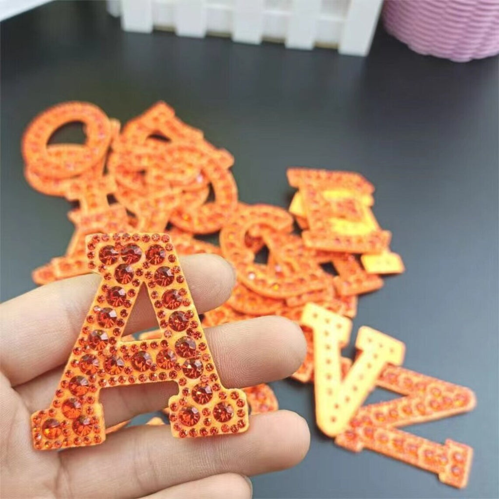 5.5cm 3D Rhinestone Orange Patches Letter Alphabet Patch Iron on Letters Words