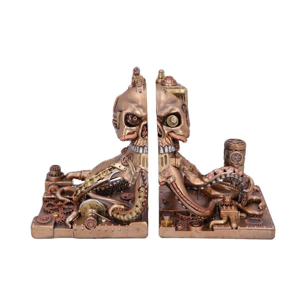 Bronze Steampunk Octonium Bookends Mechanical Octopus Shelf Ends 26.5cm