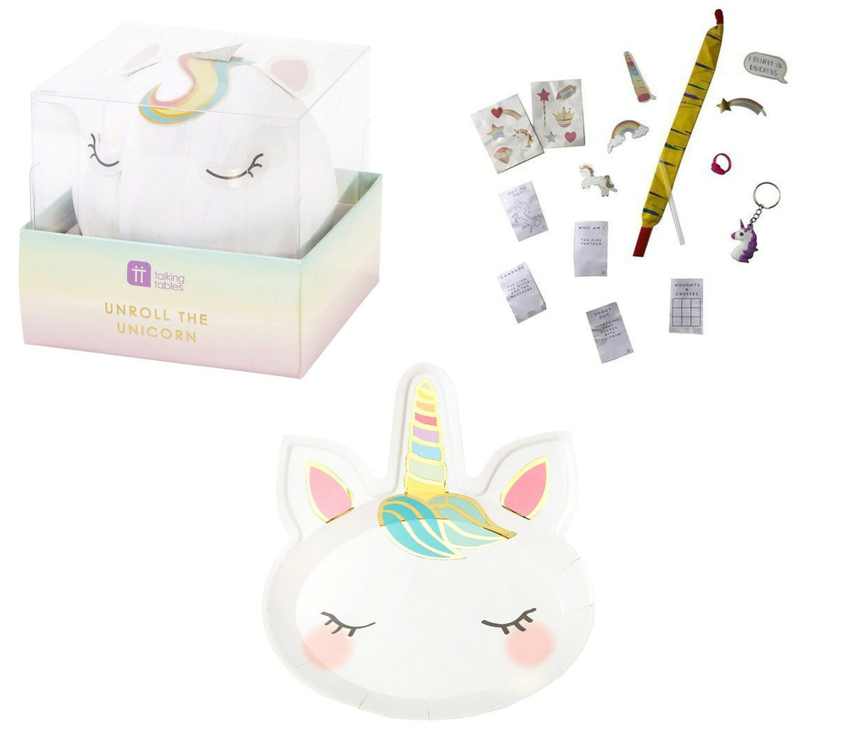 We Heart Unicorn Face Plates Wonderball Children's Party Table Decorations Games