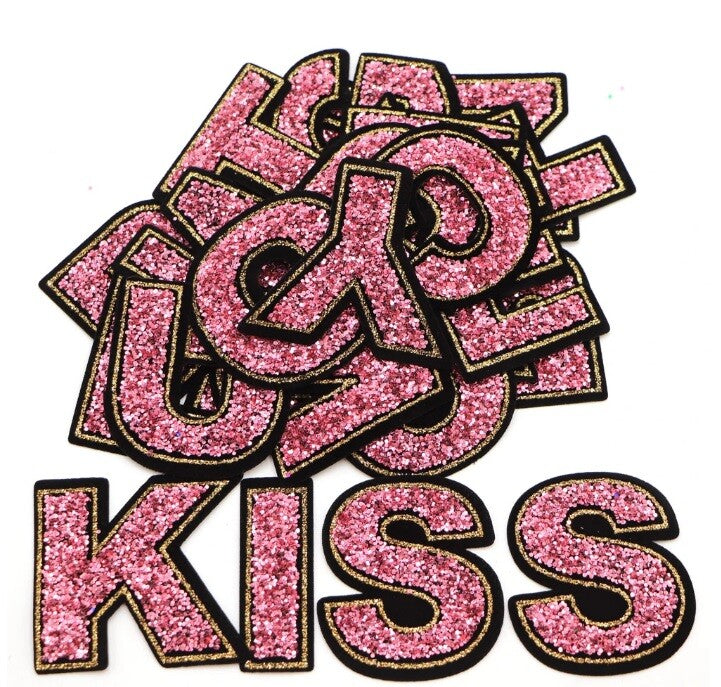 Light Pink Sequins Glitter Letter Patch Iron on Sew on Alphabet Customise 5.5cm