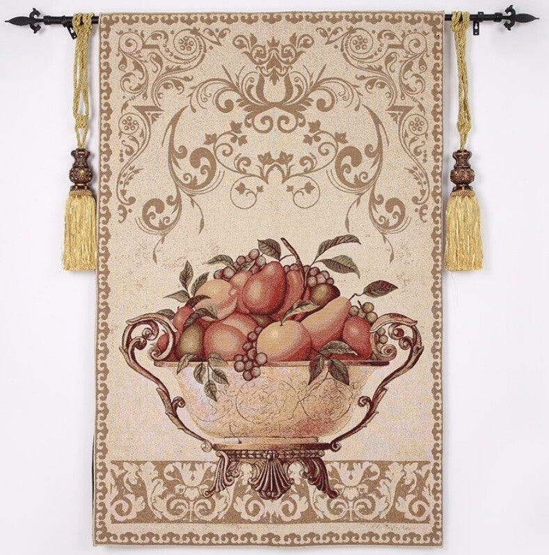 Aubusson Roman Still Life Cream Fruit Bowl Loom Woven Tapestry 138x88cm