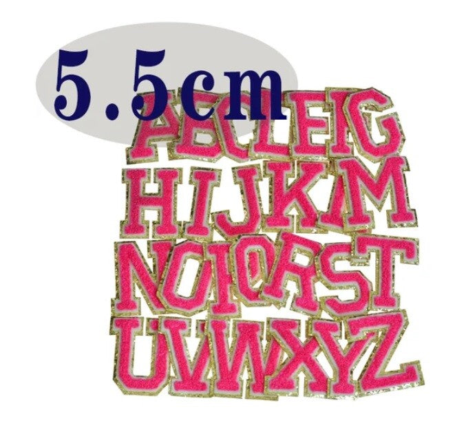 3D Multicolour & Gold Chenille Patch Letter Patches Iron on Alphabet 5.5cm - Fuchsia
