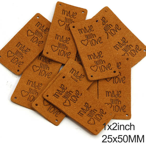 Faux Suede Leather Labels MADE WITH LOVE Clothing Tag Label Tags 25x50mm - Design 4