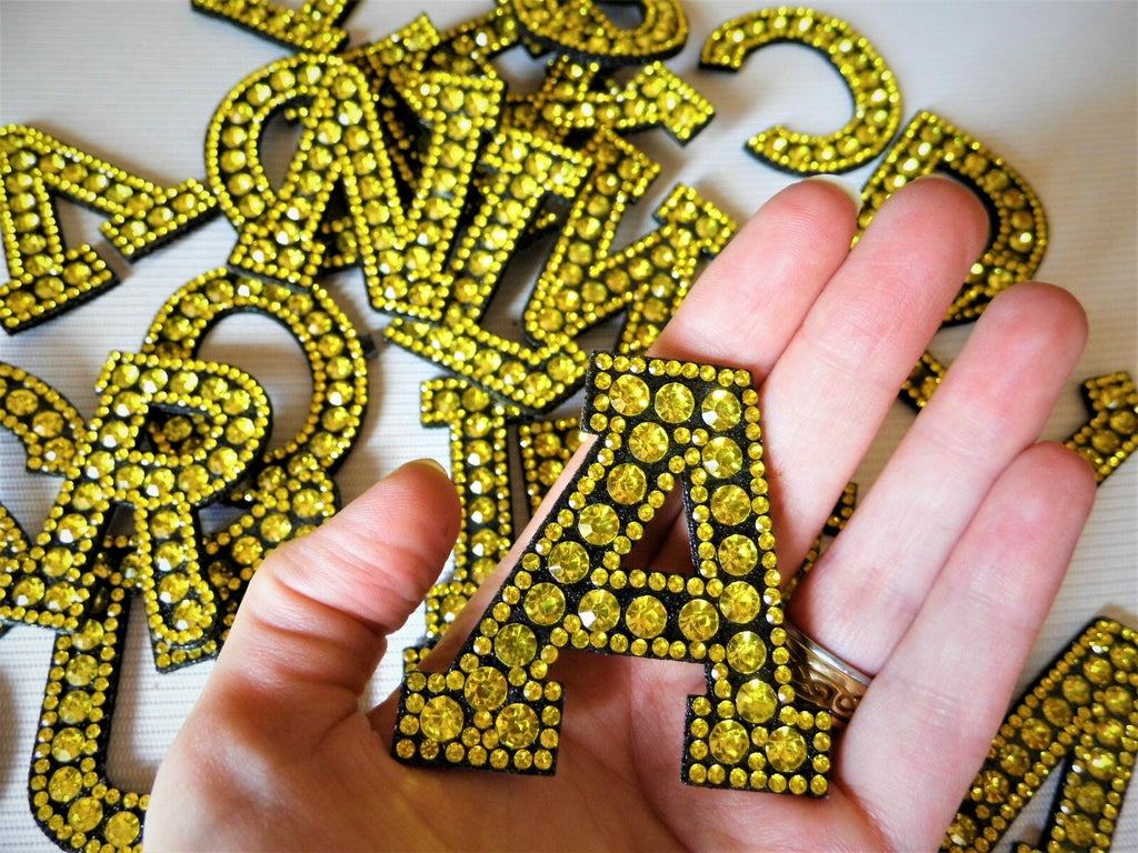 Yellow Rhinestone Letter Patch Patches Glue on Sew on Alphabet Crystal Customise