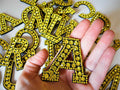 Yellow Rhinestone Letter Patch Patches Glue on Sew on Alphabet Crystal Customise