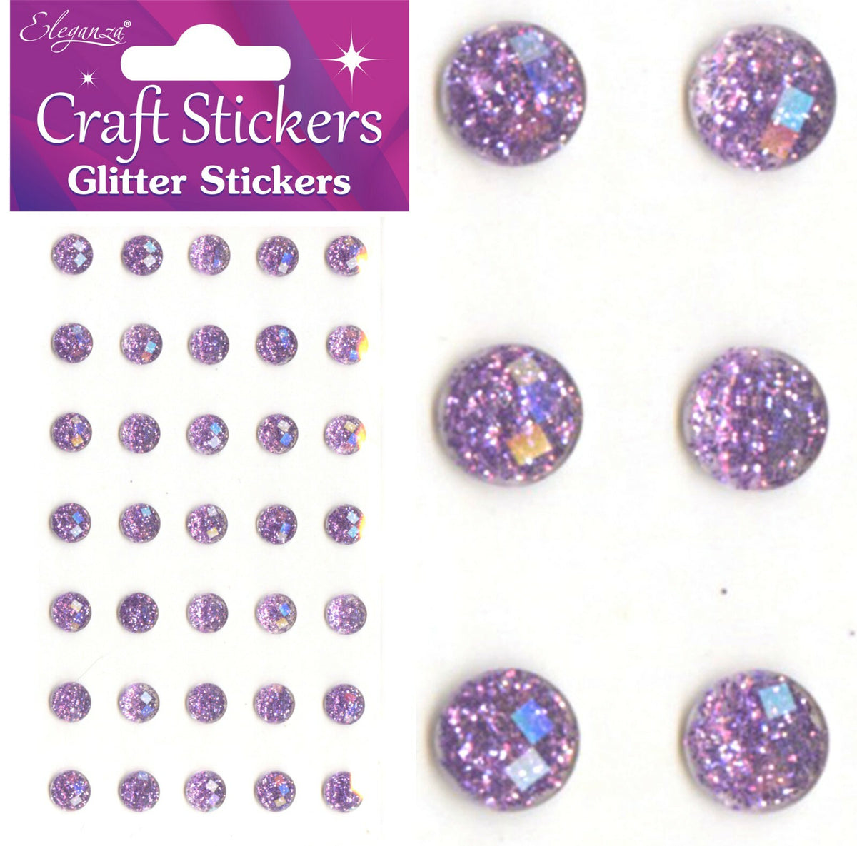 3D Stickers Craft Pearl Dots Sparkly Glitter Gem Craft Card Making Self Adhesive - 8mm - Lavender