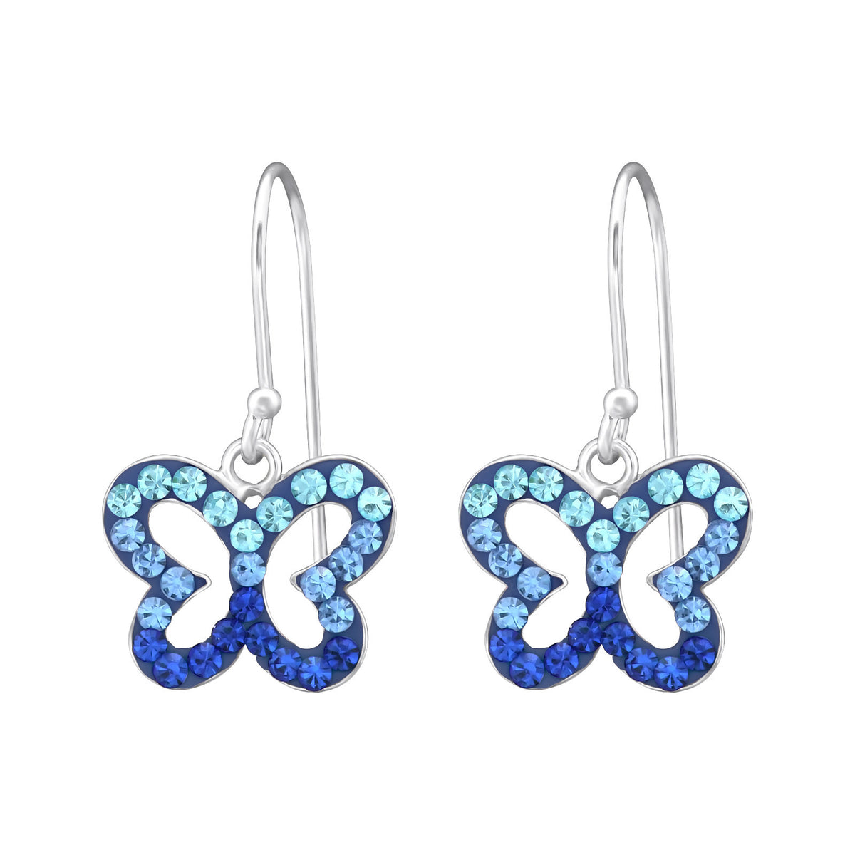 925 Sterling Silver Crystal Butterfly Stud Earrings & Gift Box - Blue